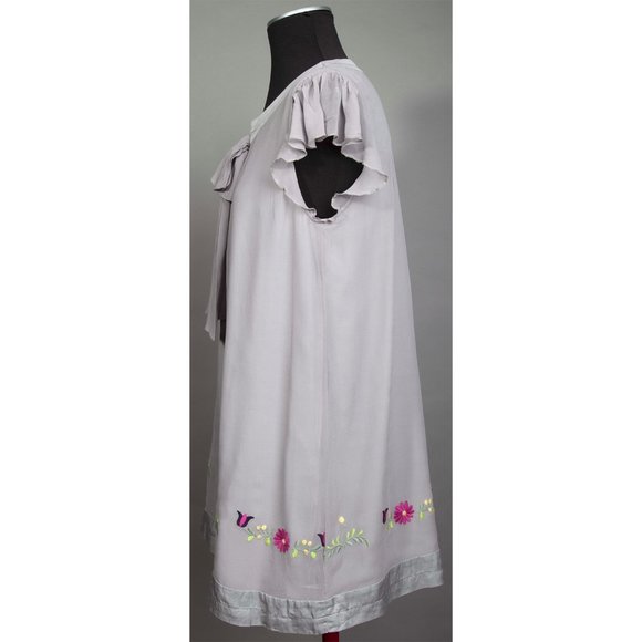 Gray Blue Dress Chiffon knitted flower Pattern - Picture 2 of 4